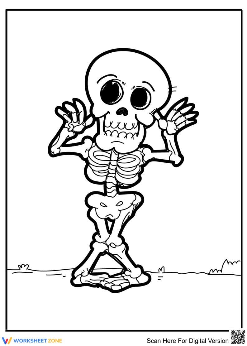 Cheerful Skeleton Printable Coloring Page | Grade K-5 - Page 1