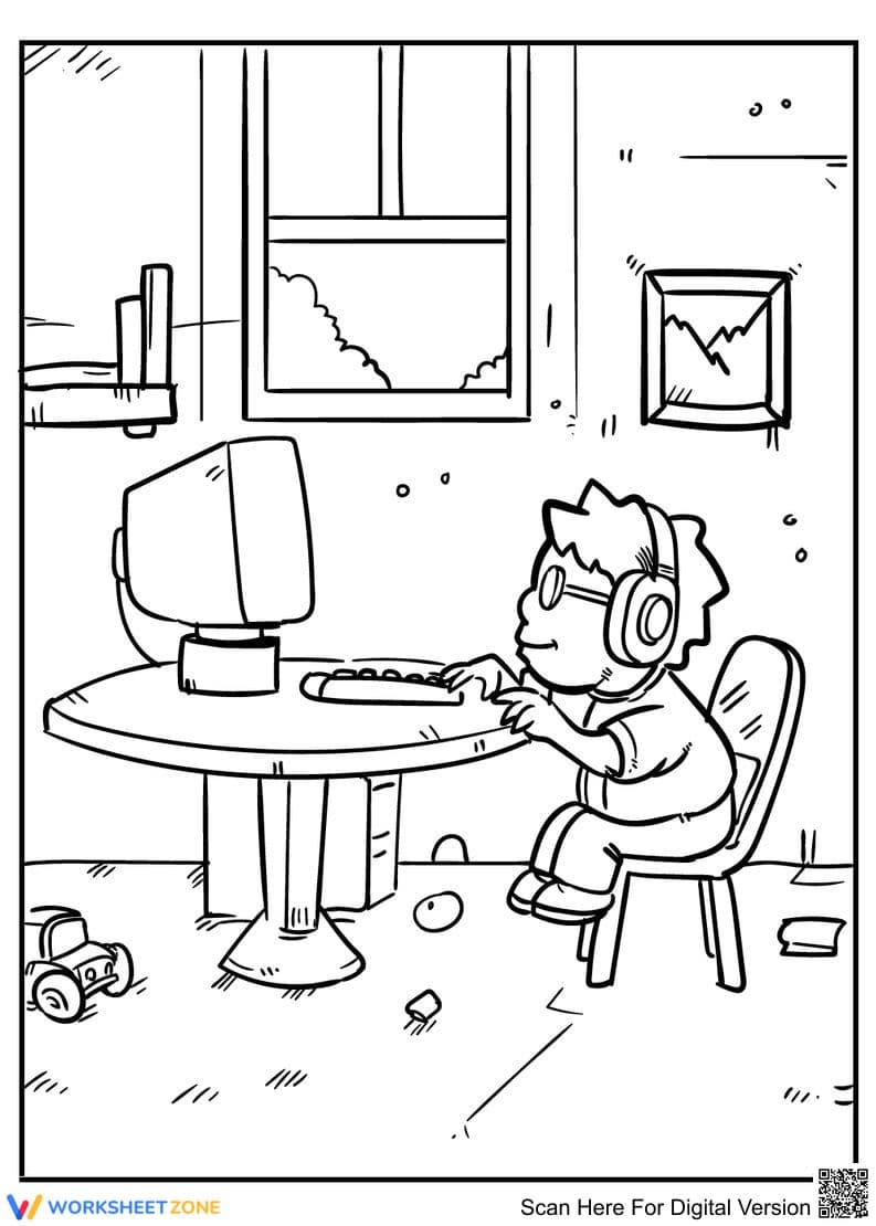 Boy Playing Computer Games: Activity Fun - Page 1