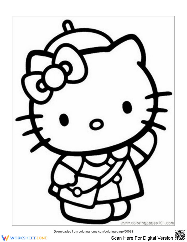 Cute Hello Kitty Coloring Page | Essential Kindergarten Art - Page 1