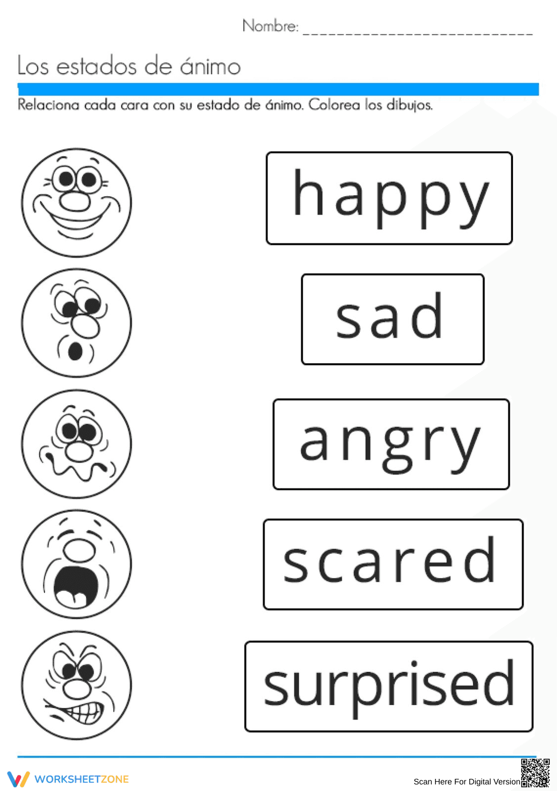 Match the Emotions Worksheet | Essential Kindergarten - Page 1