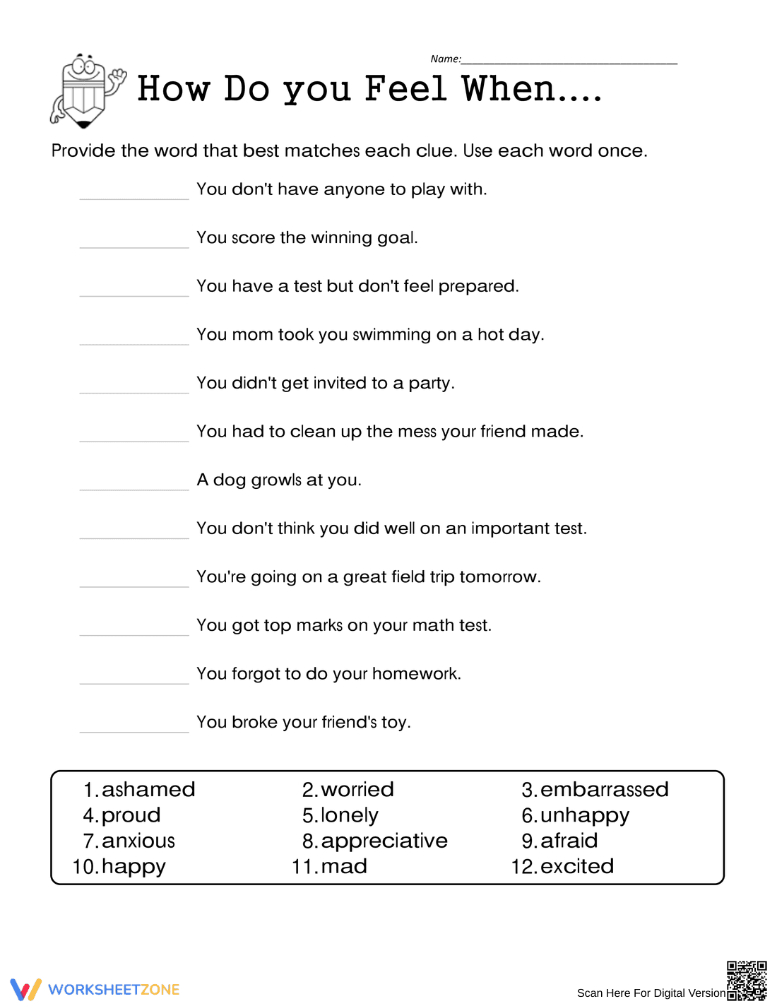 Identifying Emotions Worksheet | Grade 3-5 Essential - Page 1