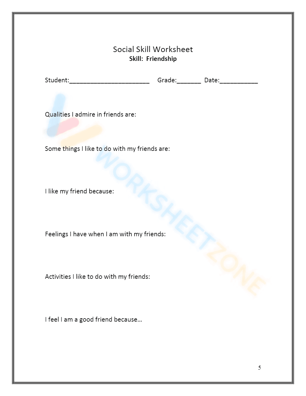 Friendship Worksheet: Exploring Qualities of a Friend - Page 1