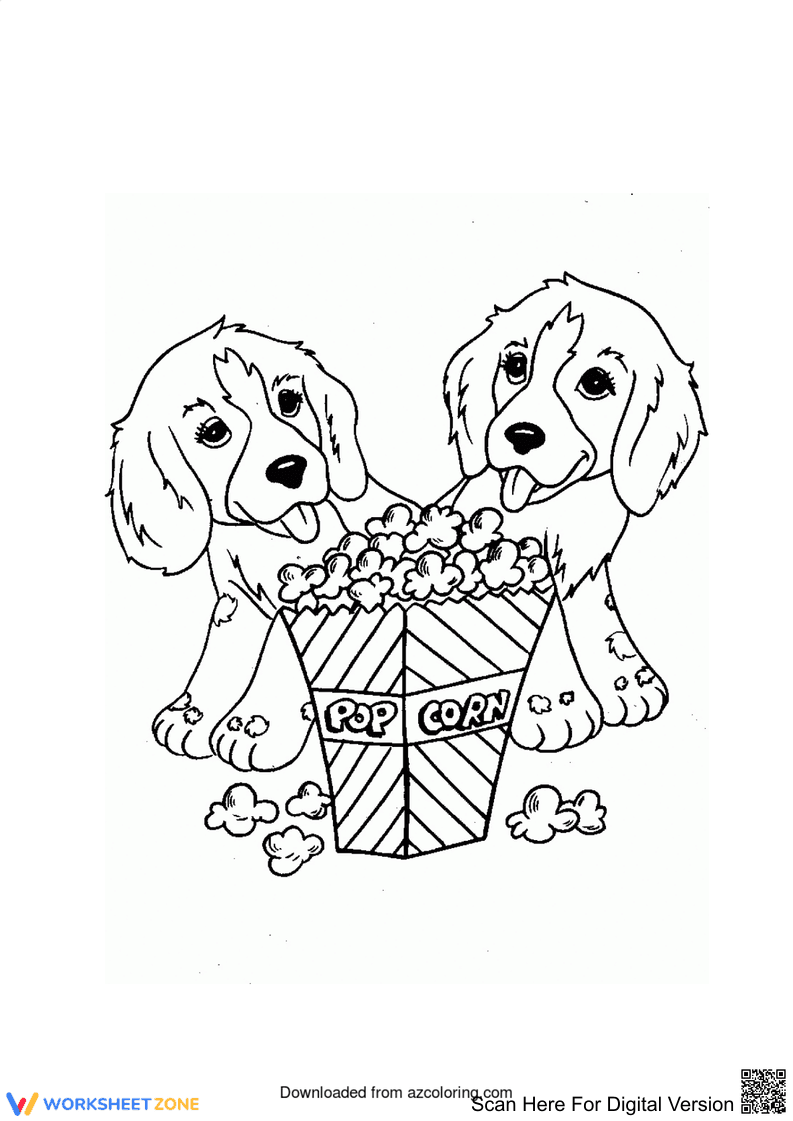Dogs and Popcorn Coloring Page | Essential Grade K - Page 1