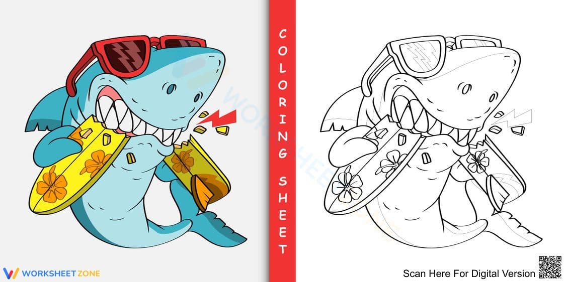 The Cool Shark: Coloring Page for Kids - Page 1