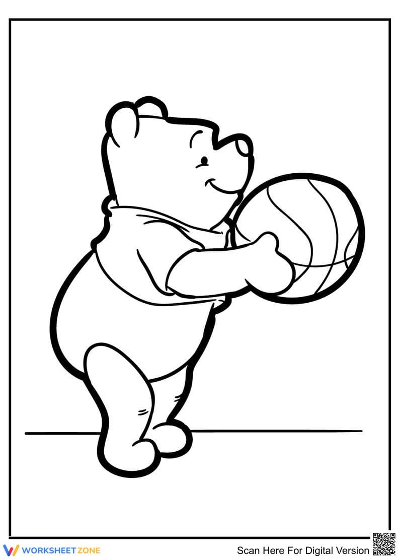 Winnie Playing Ball Coloring Page | Essential Printable - Page 1