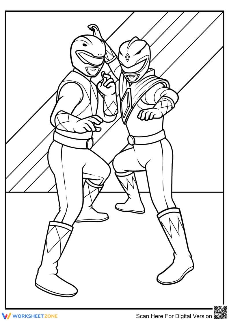 Red and Blue Ranger Coloring Page - Page 1