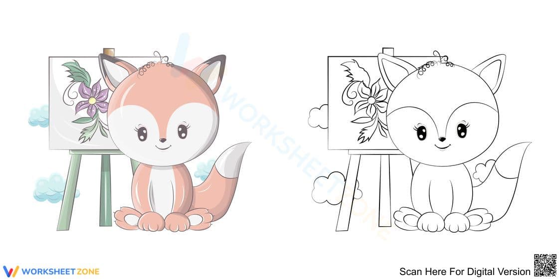 Little Fox Painting Coloring Page | Essential Grade K-2 - Page 1