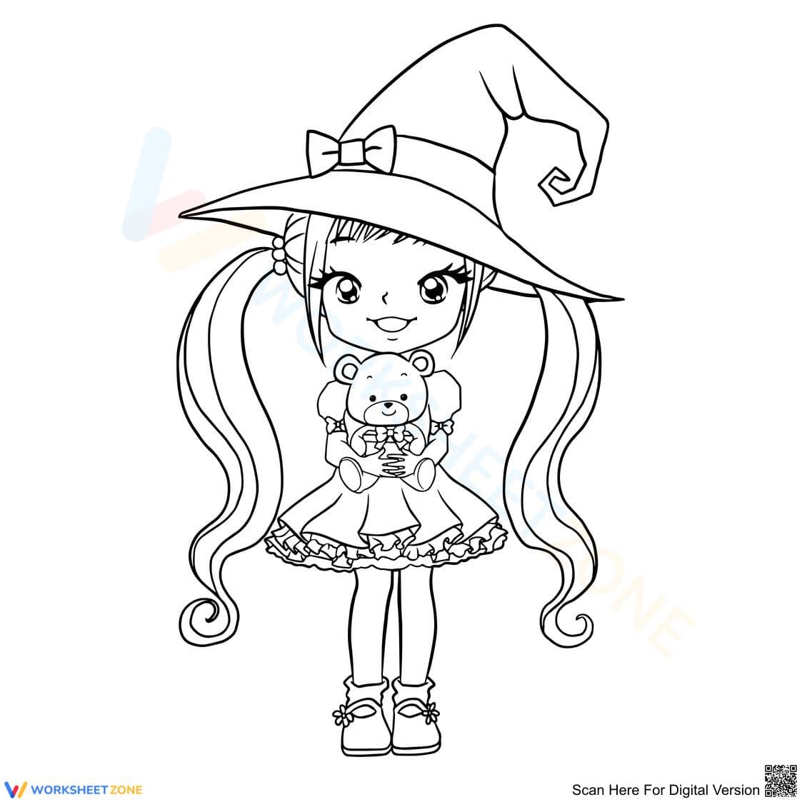 Little Girl and Teddy Coloring Page - Page 1