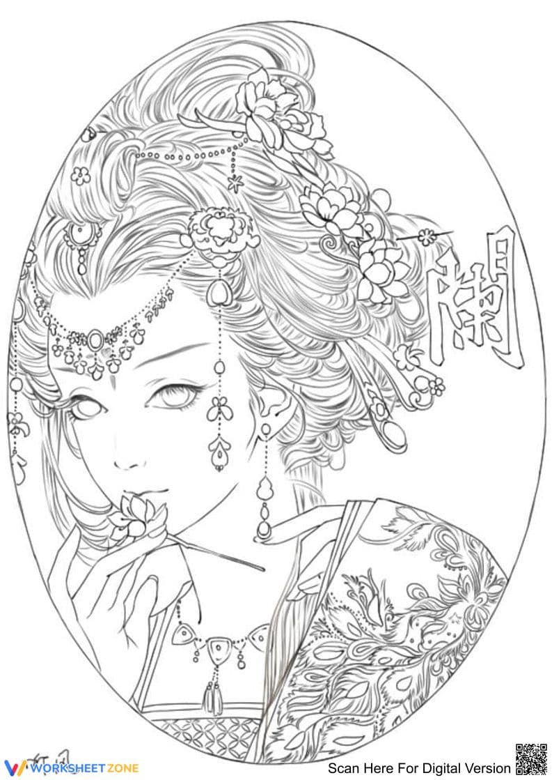Aesthetic Girl with Jewelry Coloring Page | Ready PDF - Page 1