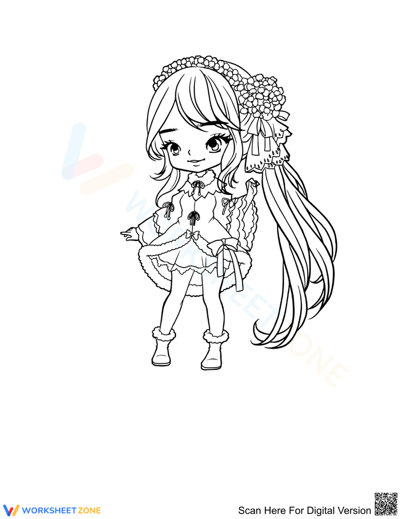 Long Hair Girl Illustration Worksheet - Page 1