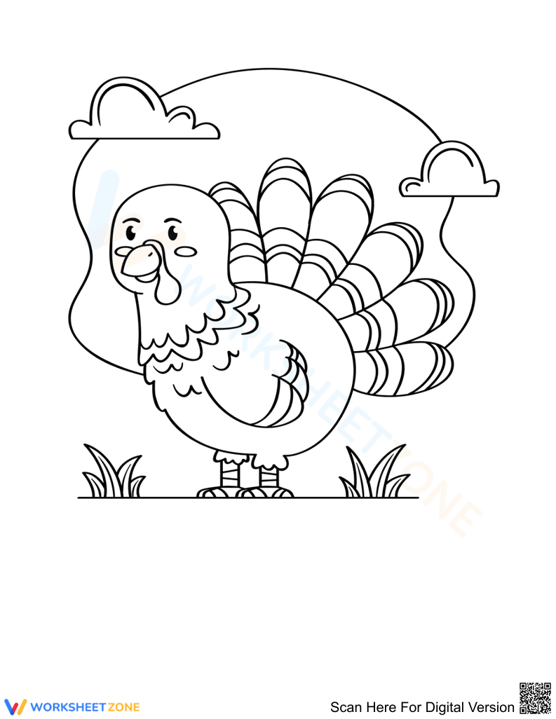 Cute Turkey Coloring Page | Essential Kindergarten Art - Page 1