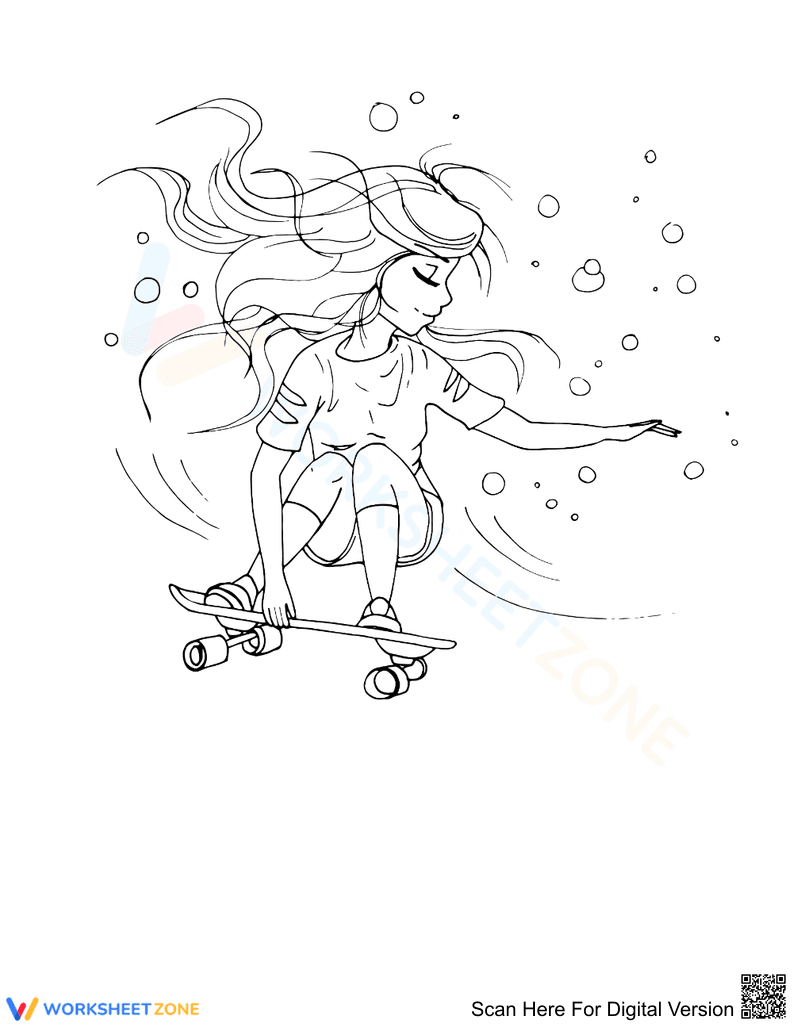 Skater Girl Coloring Page | Essential Grade K-5 Art - Page 1
