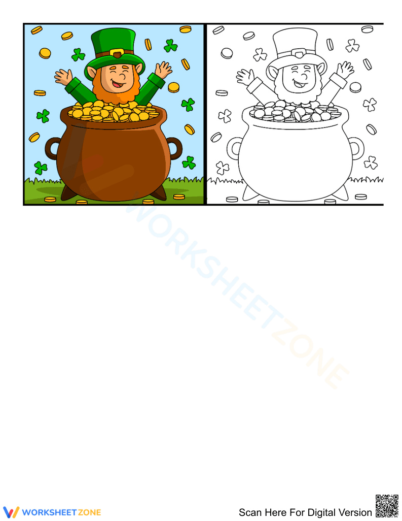 Leprechaun Pot of Gold Printable Coloring Page - Page 1