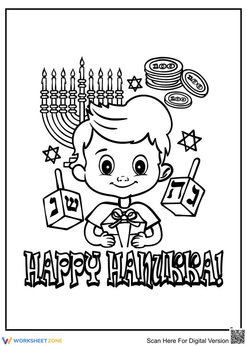 Happy Hanukkah Art Worksheet - Page 1