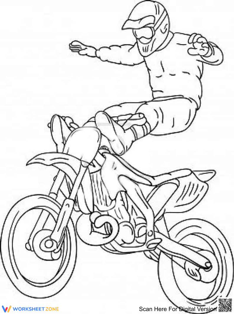 Dirt Bike Stunt Coloring Page | Essential Grade 5-9 - Page 1