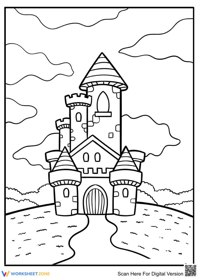 Castle on the Hill Coloring Page | Essential K-5 Printable - Page 1
