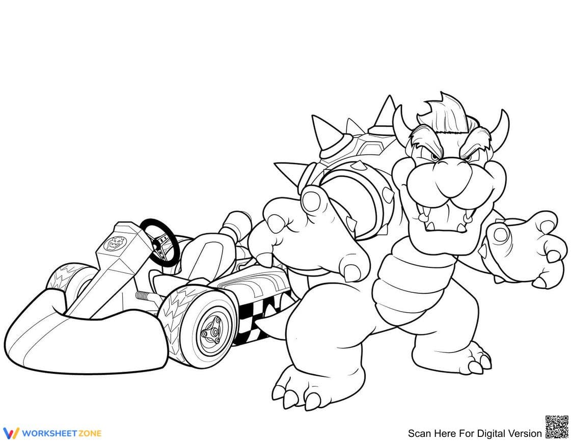 Bowser and a Car Coloring Page | Essential Printable - Page 1