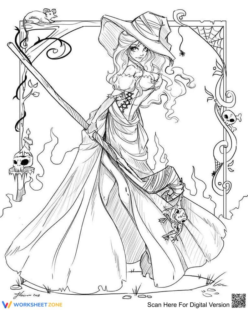 Beautiful Witch Coloring Page | Essential Art Activity - Page 1