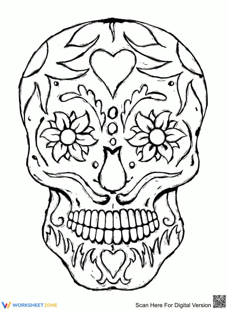 Skull with Flowers Coloring Page | Essential Art - Page 1