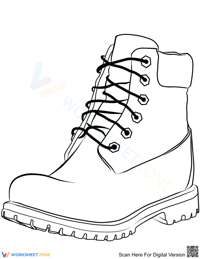 Work Boot Coloring Page | Grade 1-5 Printable - Page 1