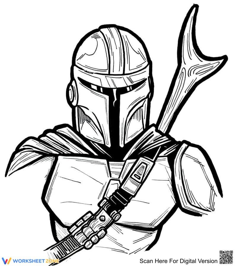 Portrait of Mandalorian | Essential Printable Coloring Page - Page 1