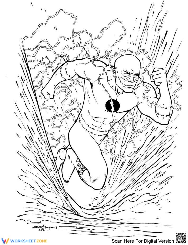 Printable Strong Flash Coloring Page | Grade K-5 - Page 1