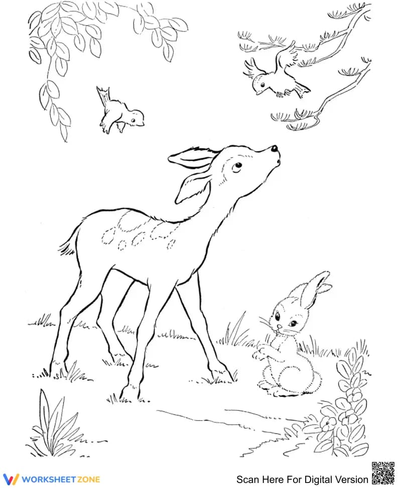 Deer and Friends Coloring Page | Essential Grade K-5 Art - Page 1