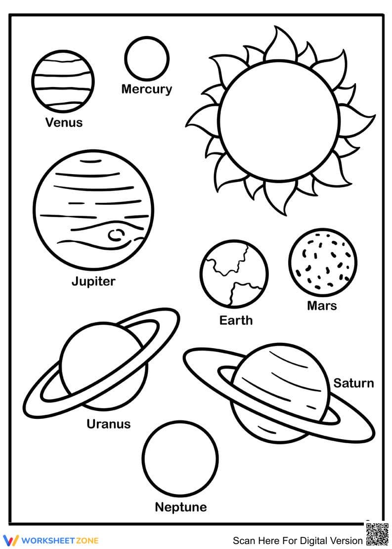 Solar System Coloring Worksheet | Grade 1 Essential - Page 1