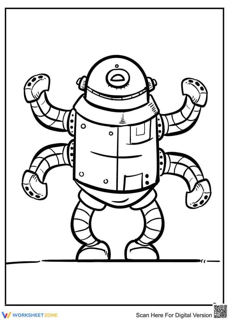 Four Arms Robot Coloring Page | Essential Grade K-5 - Page 1