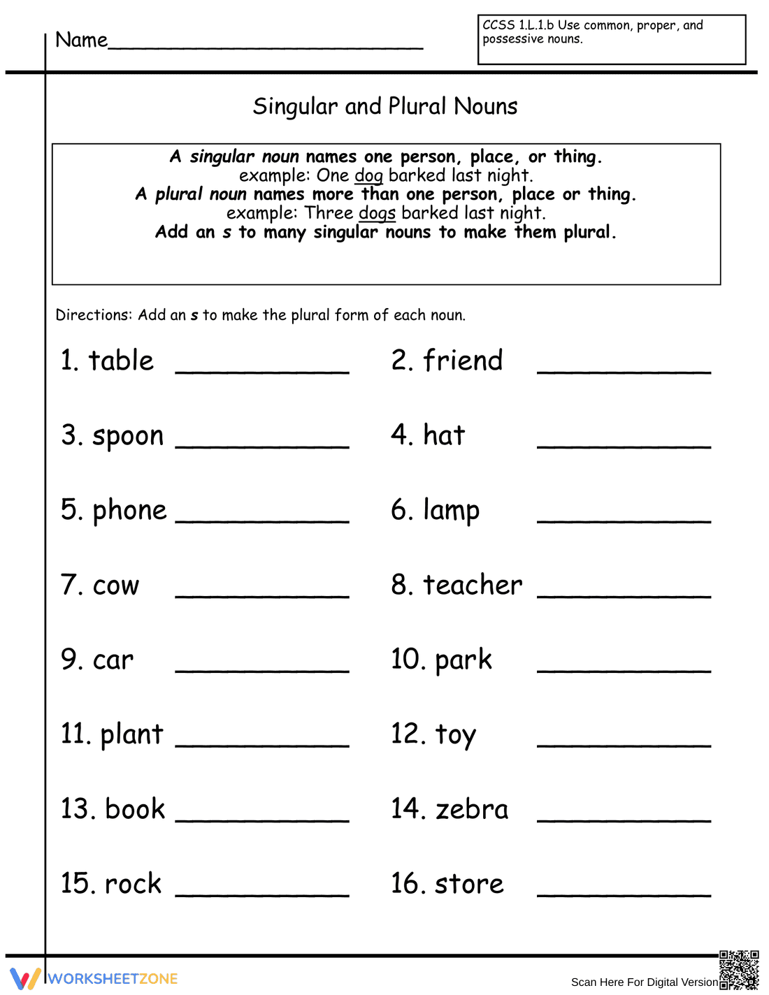 Practice Singular and Plural Nouns Grammar - Page 1