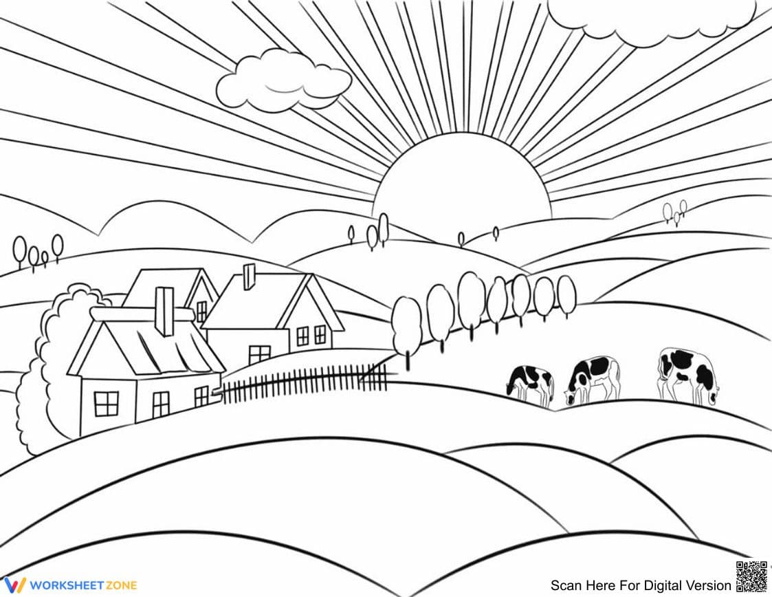 Dawn at the Farm Coloring Page | Essential Grade K-2 - Page 1