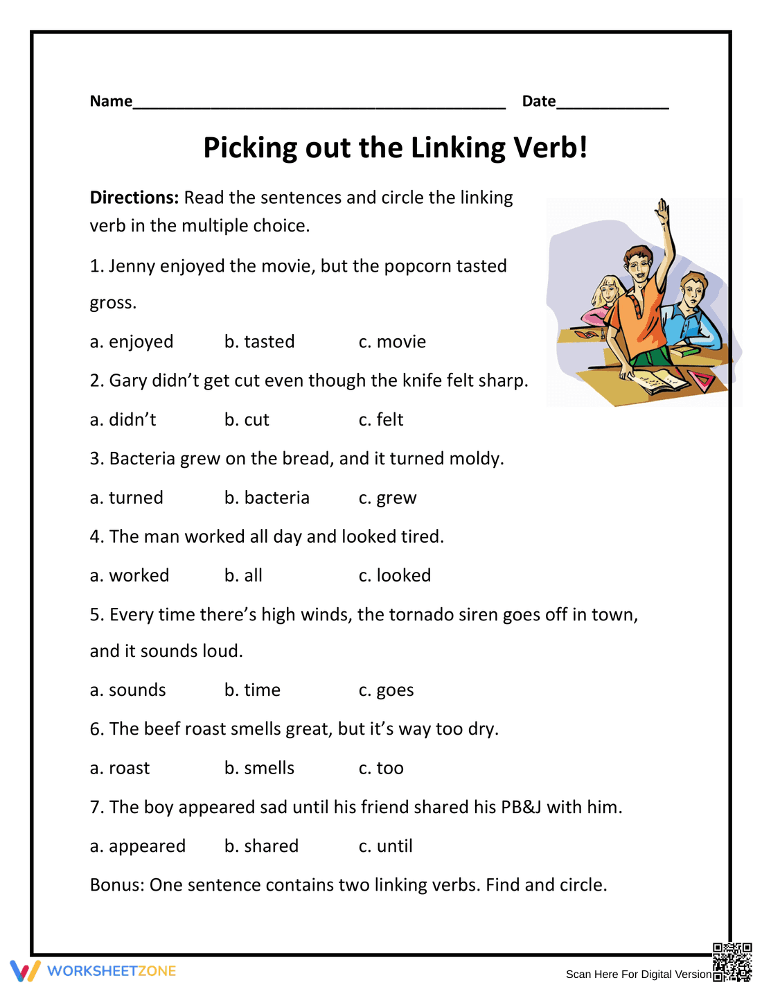 Picking Out the Linking Verb Page - Page 1