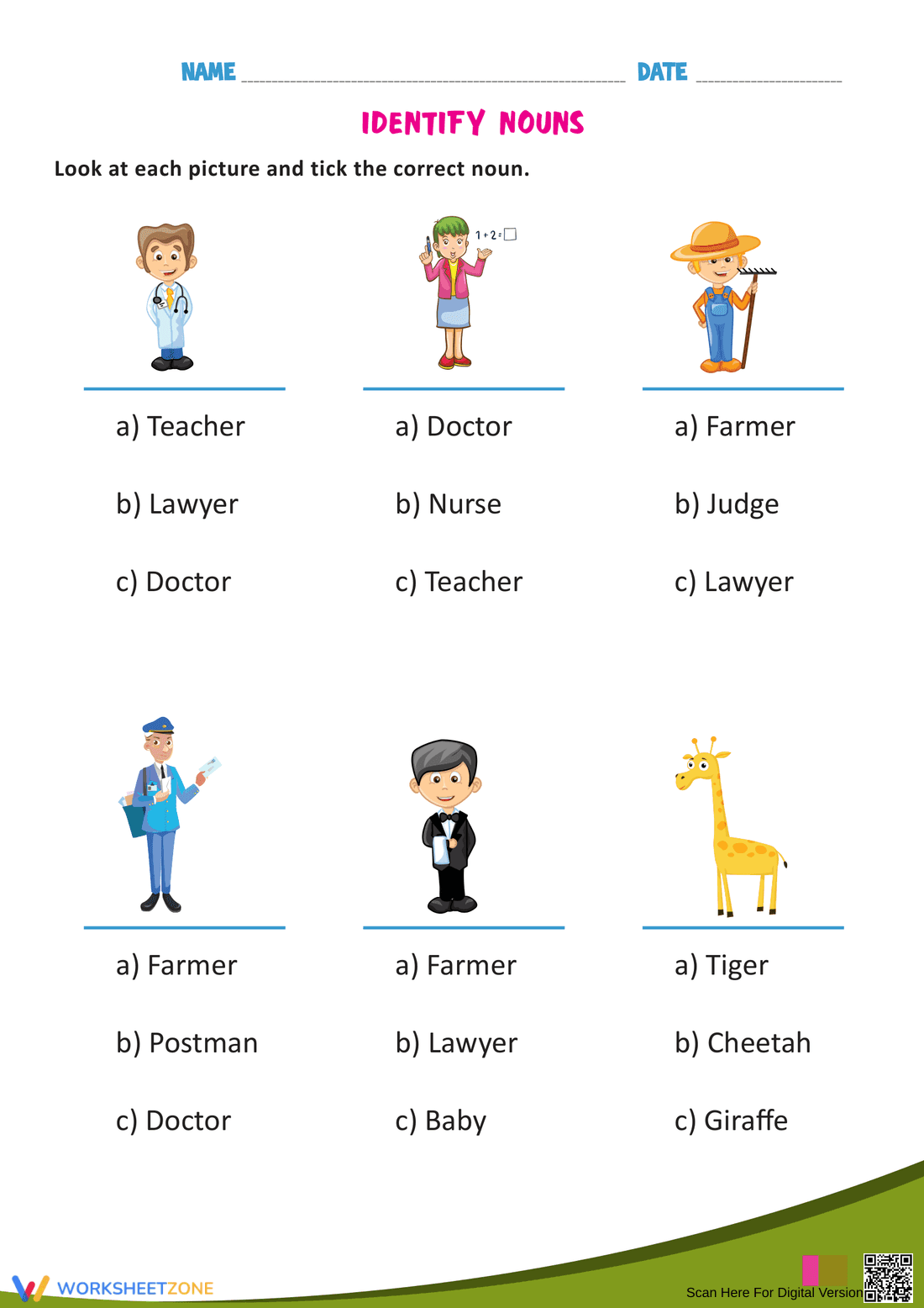 Identify Nouns Worksheet - Page 1