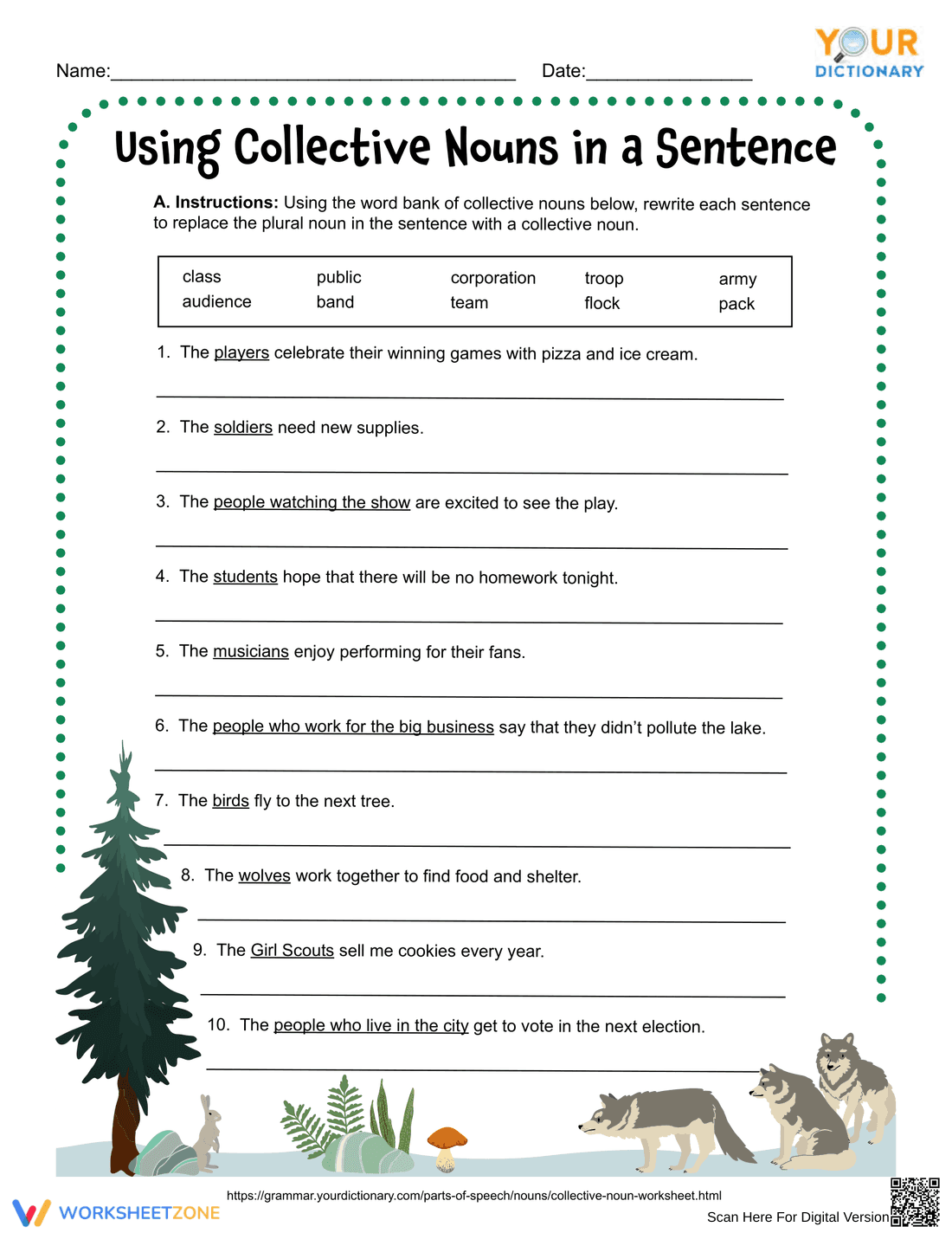 Collective Nouns Worksheet Activity - Page 1