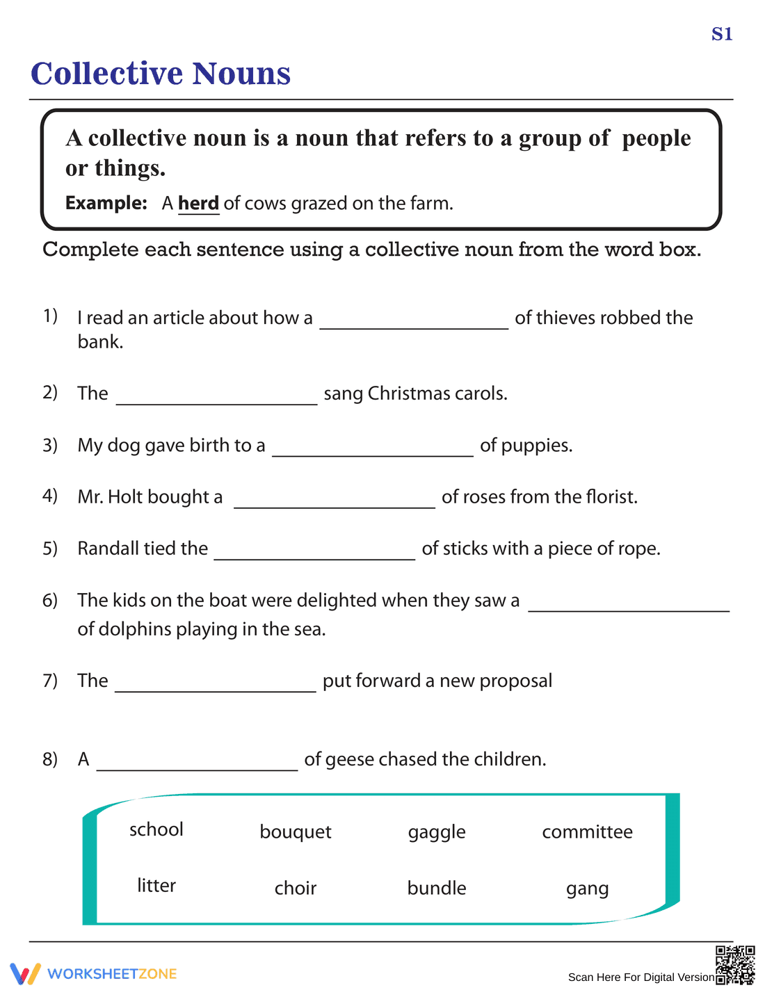 Identifying Collective Nouns Worksheet - Page 1