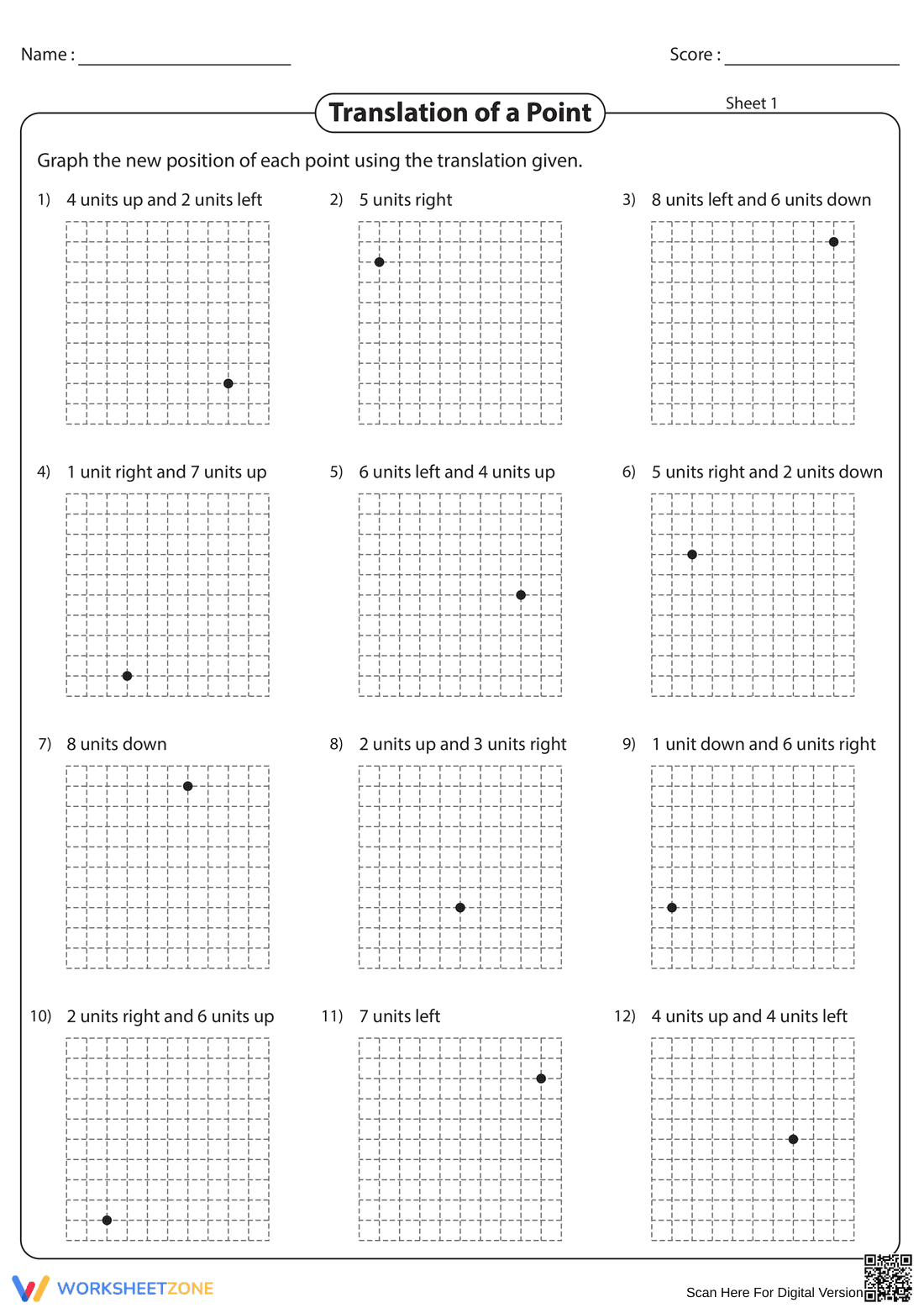 Translation of a Point Worksheet - Page 1