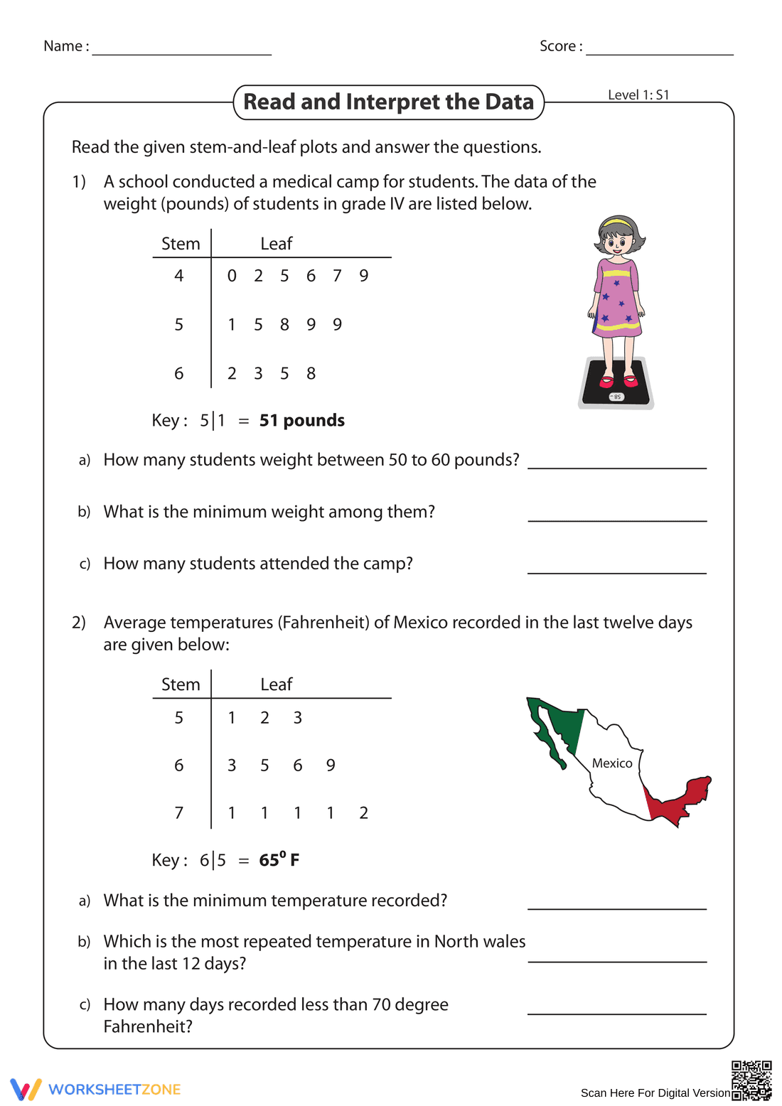 Read and Interpret Data Worksheet - Page 1
