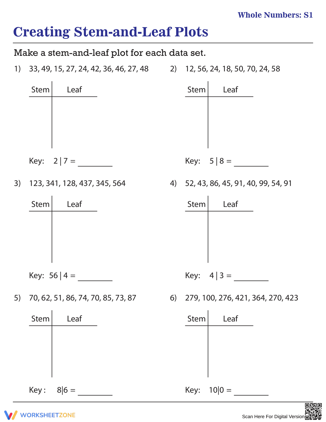 Creating Stem and Leaf Plots - Page 1