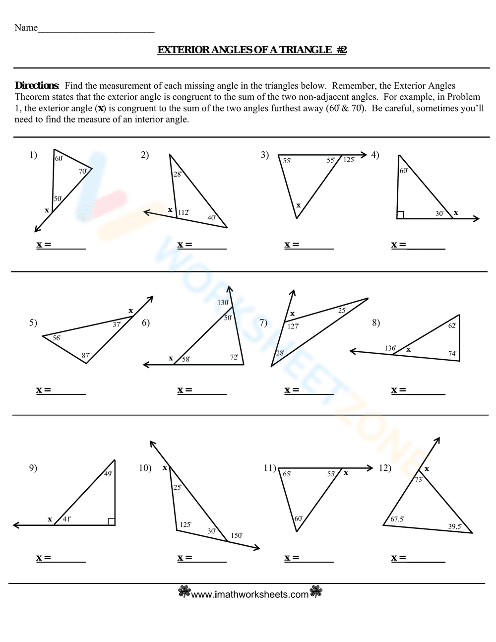 Understanding Exterior Angles of a Triangle - Page 1