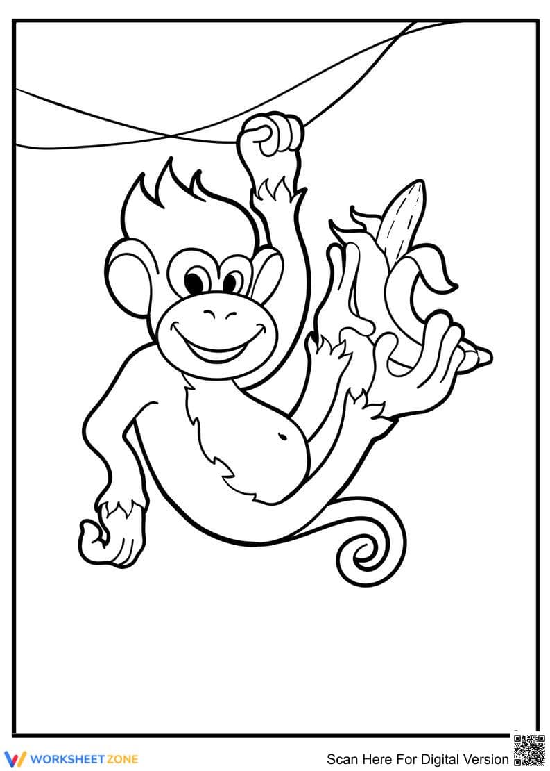 Cheerful Monkey Coloring Page | Printable K-5 Activity - Page 1