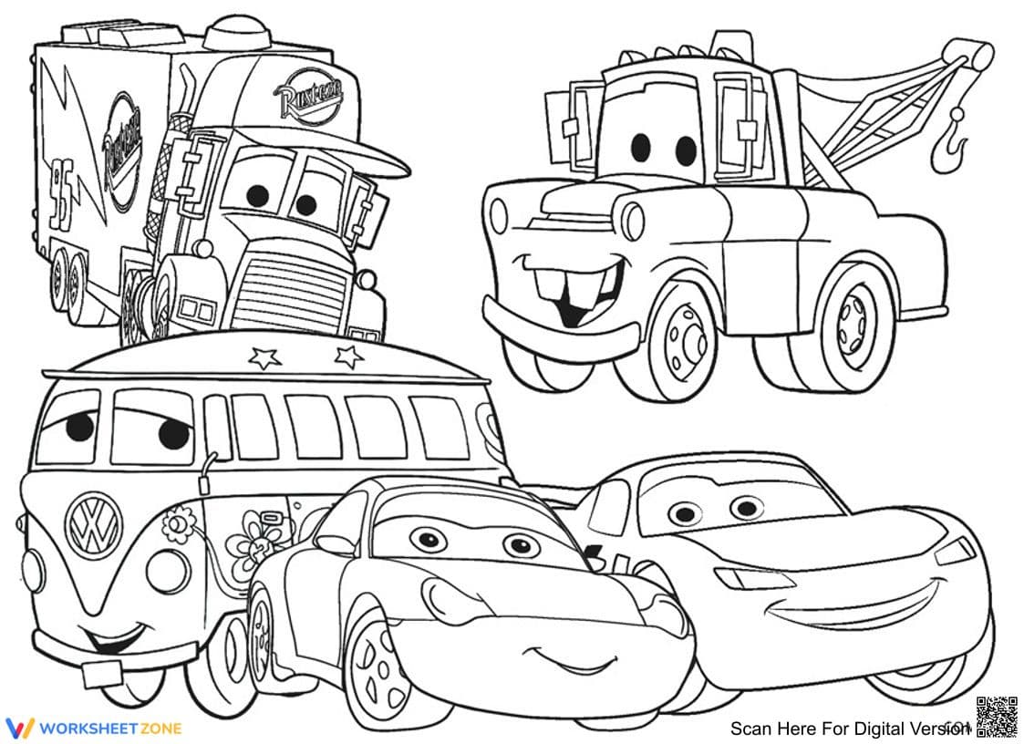 Coloring Page: Lightning Mcqueen and friends - Page 1