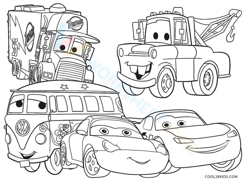 Coloring Page: Lightning Mcqueen and friends - Page 1