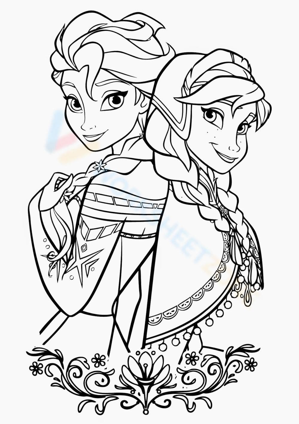 Anna and Elsa Coloring Page for Kids - Page 1