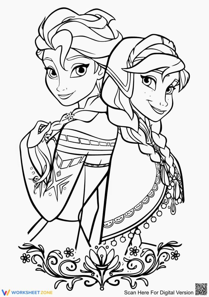 Anna and Elsa Coloring Page | Essential Grade 3-5 Art - Page 1