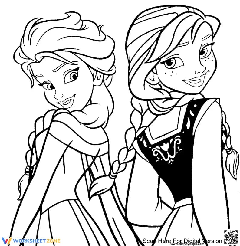 Printable Anna and Elsa Coloring Page | Grade K-2 Ready - Page 1