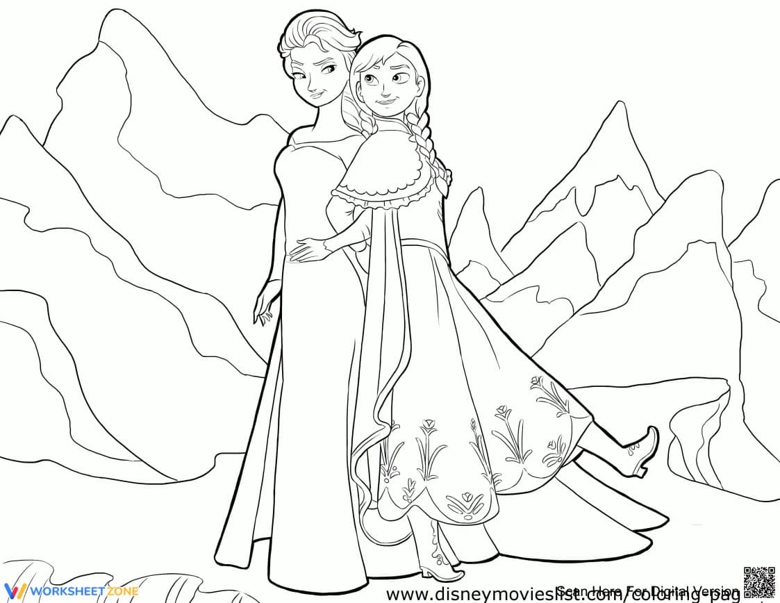 Anna and Elsa Coloring Page | Essential Grade K-2 Art - Page 1