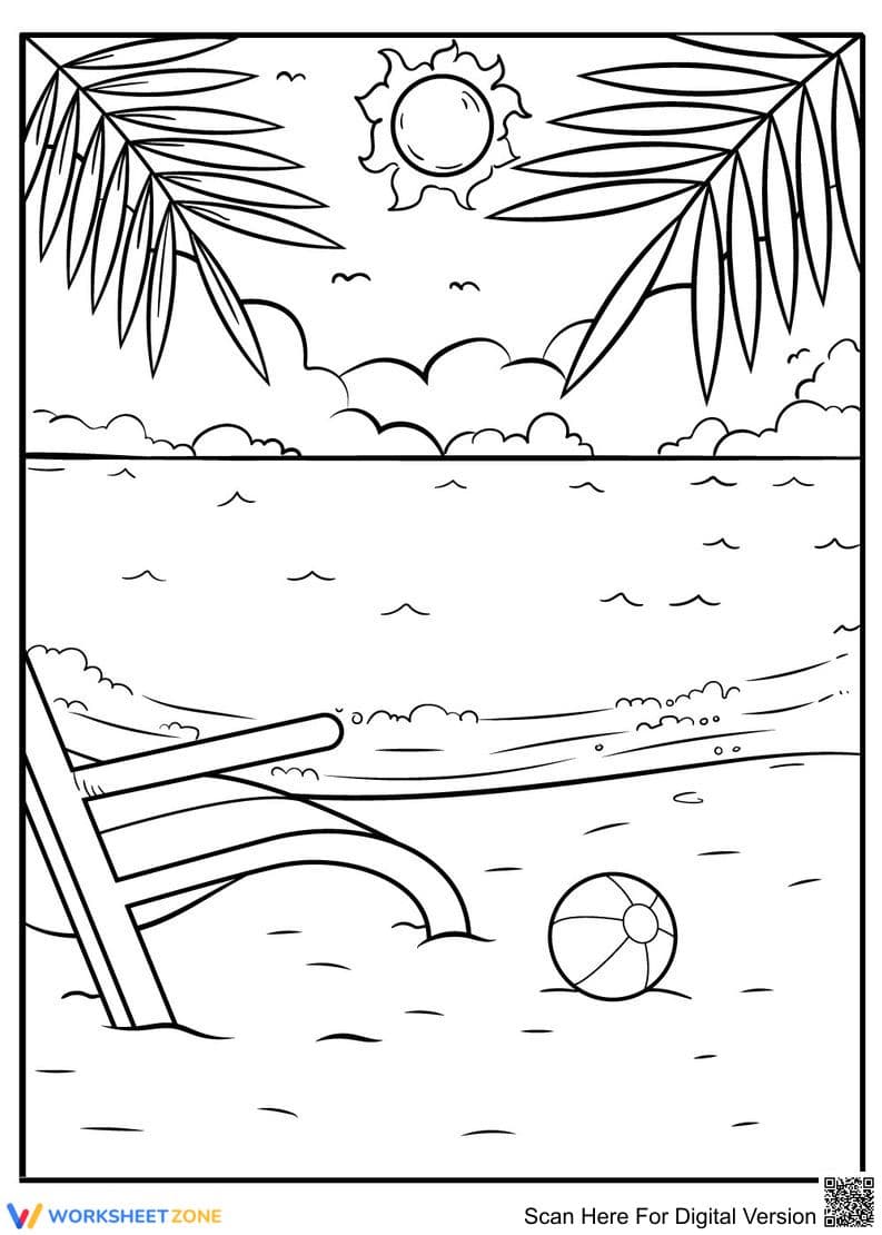 Beach Scene Coloring Page | Summer Vibes - Page 1