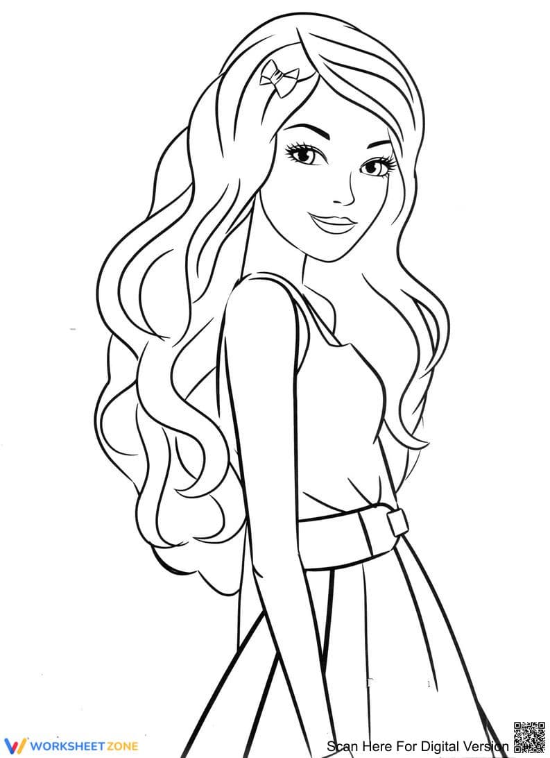 Pretty Girl with Wavy Hair Coloring Page for Teens - Page 1