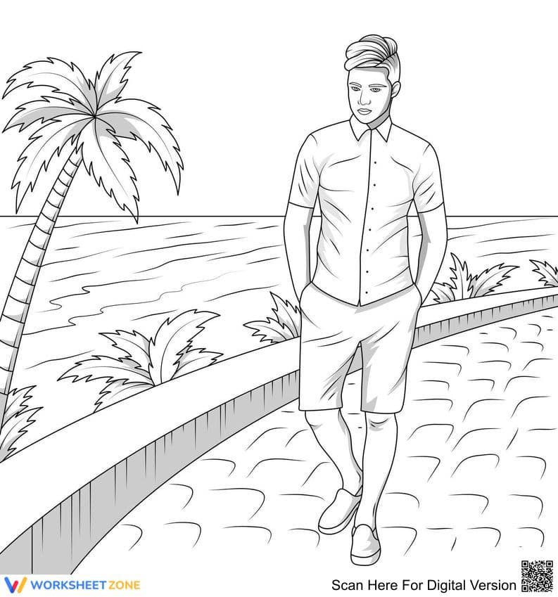 Man Walking by the Sea Coloring Page | Essential Printable - Page 1