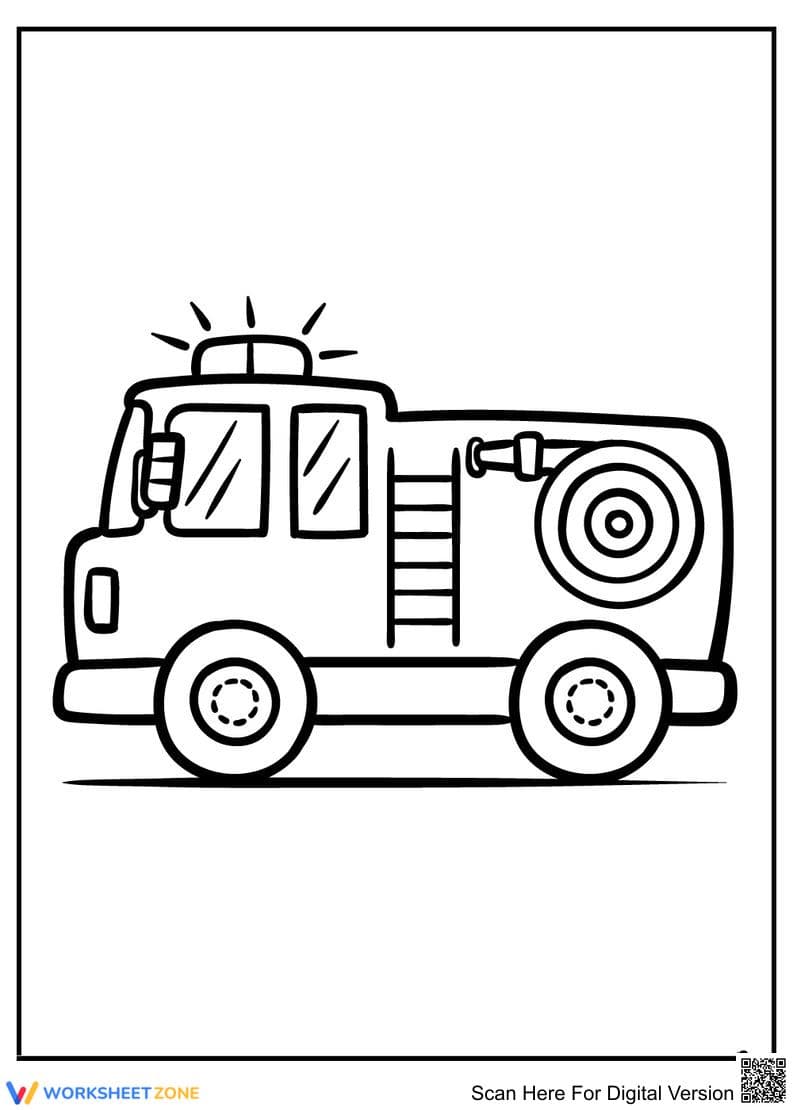 Fire Truck on the Way Illustration Worksheet - Page 1